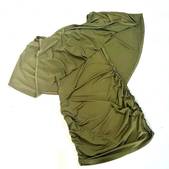 Chic Army Green Off-Shoulder Bodycon Mini Dress - Size S - Picture 6 of 9